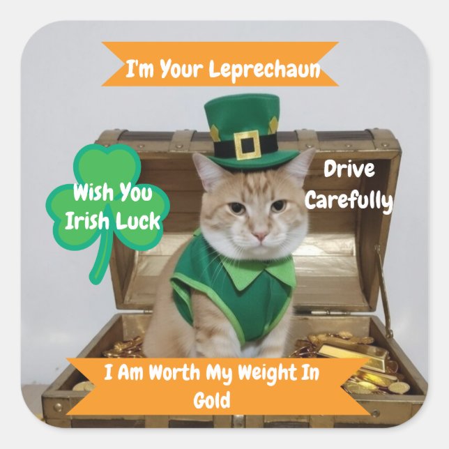 St Patrick's Day Car Sticker with Cat Humor  (Front)
