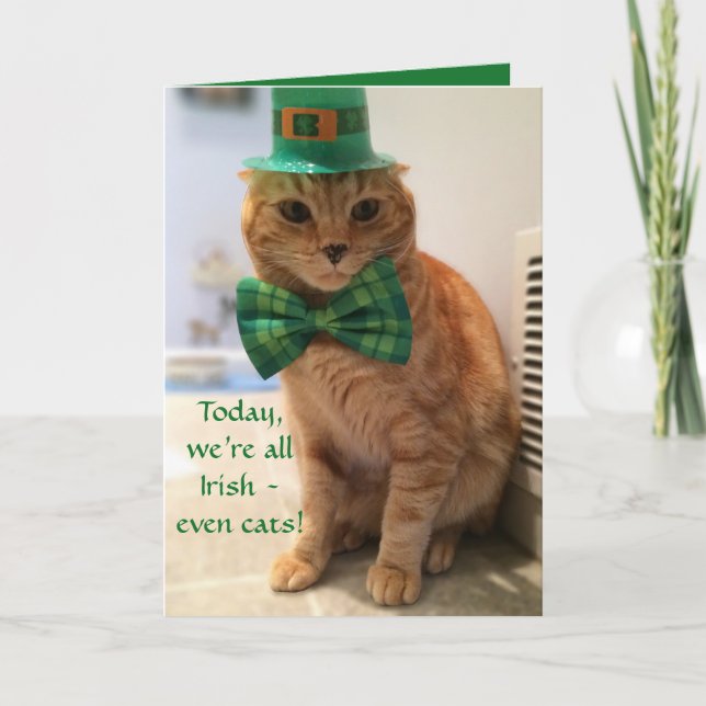 St. Patrick's Day Card featuring a cute cat (Front)