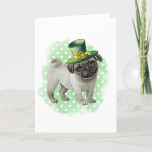 St Patricks Day Card Pug Dog Leprechaun