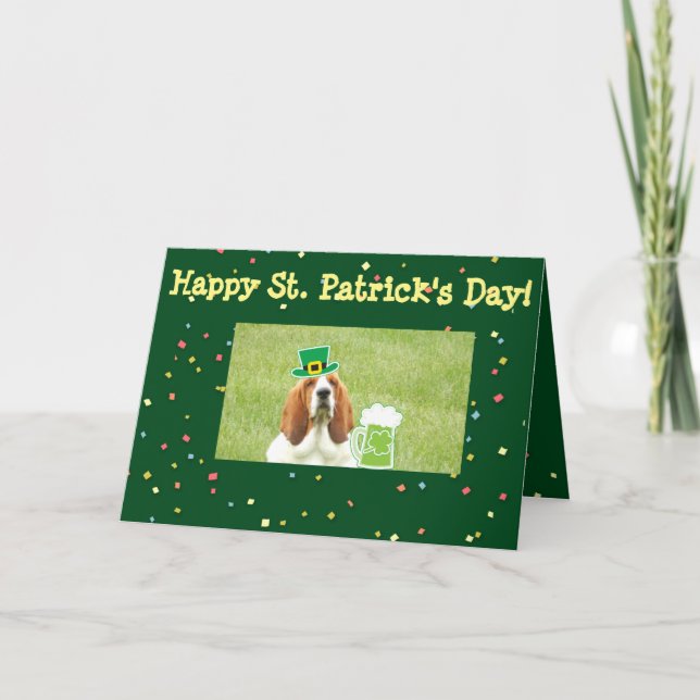 "St. Patrick's Day Card" with Basset Hound Card (Front)