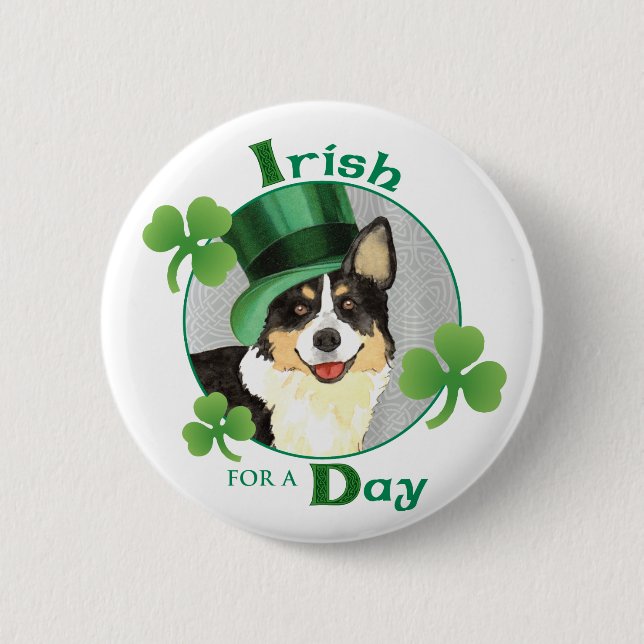 St. Patrick's Day Cardigan Welsh Corgi 2 Inch Round Button (Front)