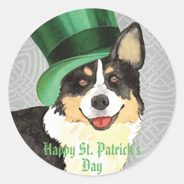 St. Patrick's Day Cardigan Welsh Corgi Classic Round Sticker (Front)