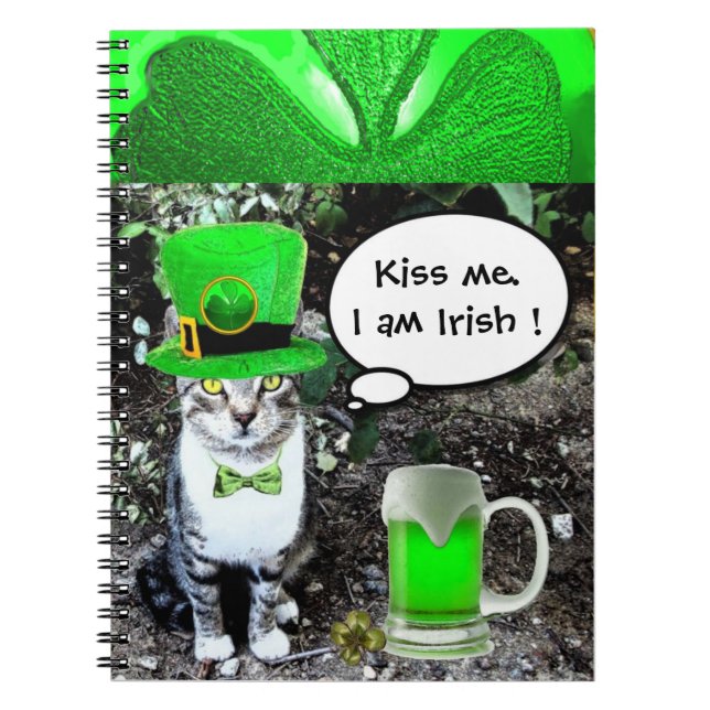 ST PATRICK'S DAY CAT AND GREEN IRISH BEER NOTEBOOK (Front)