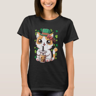 St Patricks Day Cat Boba Tea Irish Kawaii Japanese T-Shirt
