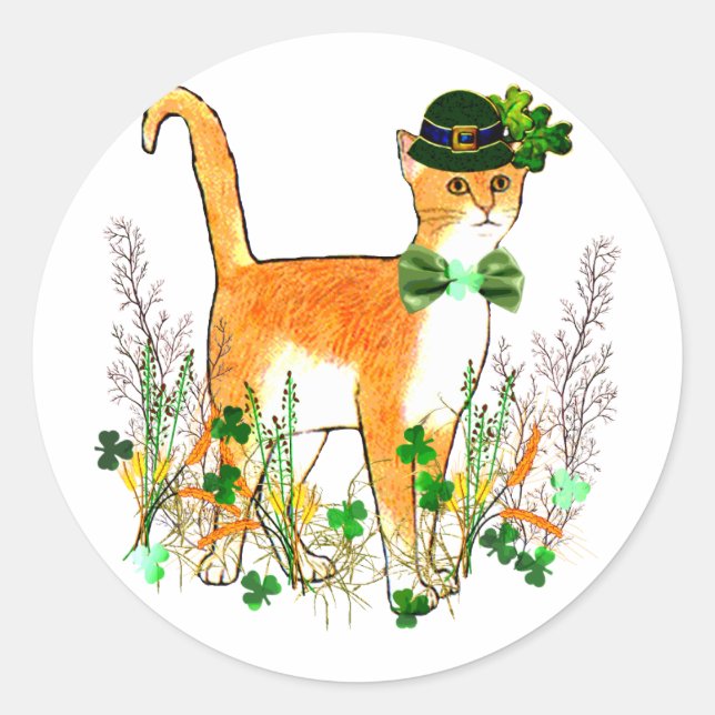 St. Patrick's Day Cat Classic Round Sticker (Front)