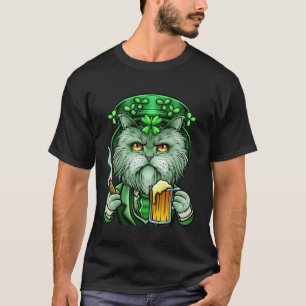St Patricks Day Cat Leprechaun Beer Cigar Smoke Ir T-Shirt