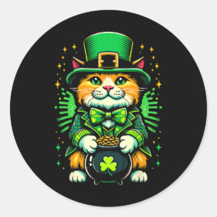 St Patrick's Day Cat Leprechaun Cat Irish Shamrock Classic Round Sticker