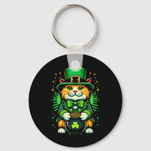 St Patrick's Day Cat Leprechaun Cat Irish Shamrock Keychain