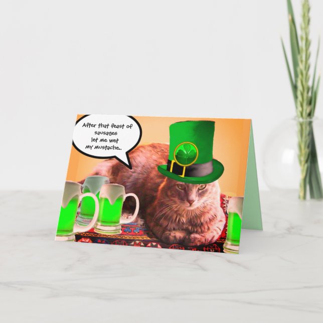 ST. PATRICK'S DAY CAT LEPRECHAUN HAT IRISH BEERS CARD (Front)