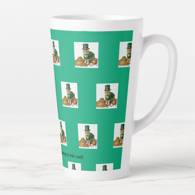 St Patrick's Day Cat  Pattern Latte Mug (Right)