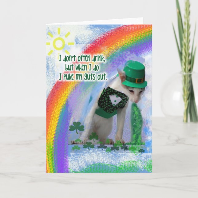 St Patrick's Day Cat puking Card (Front)