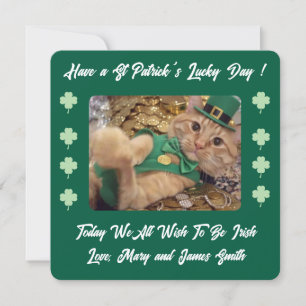 St Patrick's Day Cat Shamrock Flat Holiday Card