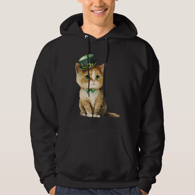 St Patricks Day Cat with a Leprechaun Hat Hoodie (Front)