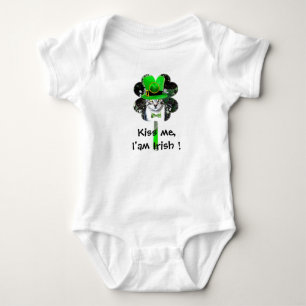 ST PATRICK'S DAY CAT WITH GREEN CLOVER BABY BODYSUIT