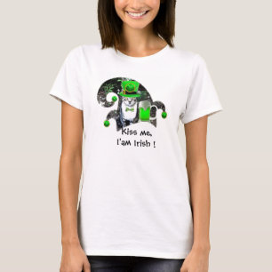 ST PATRICK'S DAY CAT WITH GREEN IRISH BEER,ELF HAT T-Shirt