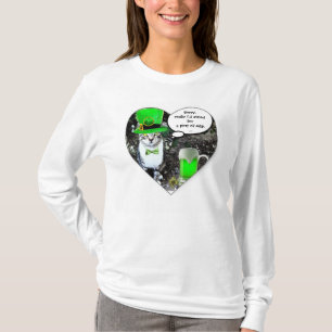 ST PATRICK'S DAY CAT WITH GREEN IRISH BEER / HEART T-Shirt