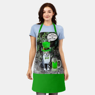 ST PATRICK'S  DAY CAT  WITH GREEN IRISH BEER POSTE APRON