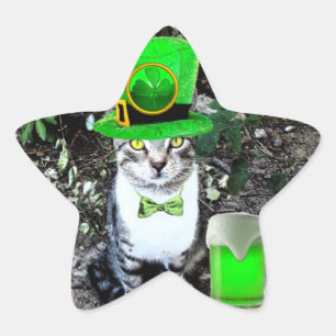 ST PATRICK'S  DAY CAT  WITH GREEN IRISH BEER star Sticker