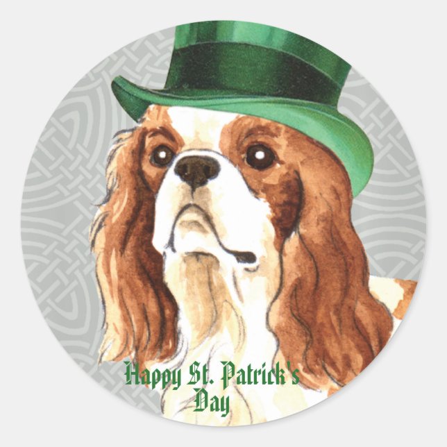 St. Patrick's Day Cavalier Classic Round Sticker (Front)