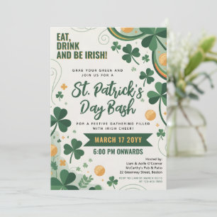 St Patrick's Day Celebration Gold Green Shamrocks  Invitation