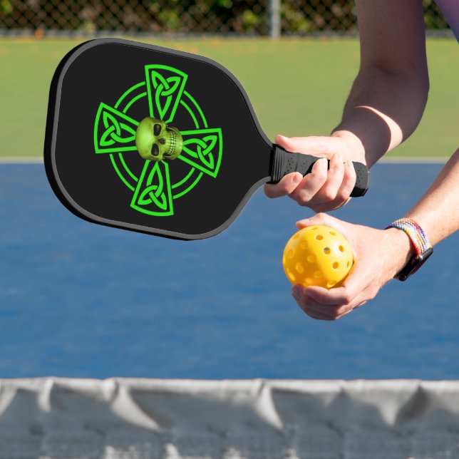 St. Patrick's Day Celtic Cross And Skull Pickleball Paddle (Insitu)