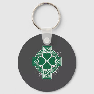 St Patricks Day Celtic Knot Clover Cross Irish Men Keychain