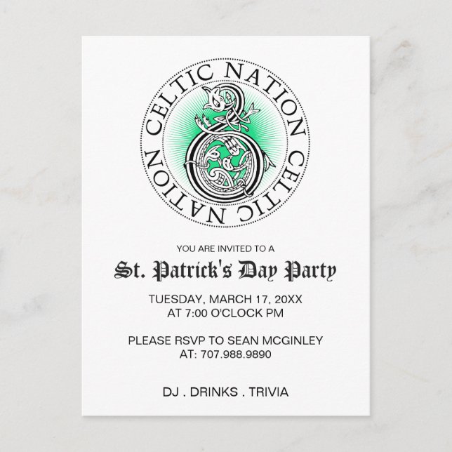 St Patricks Day Celtic Knot Invitation Postcard (Front)