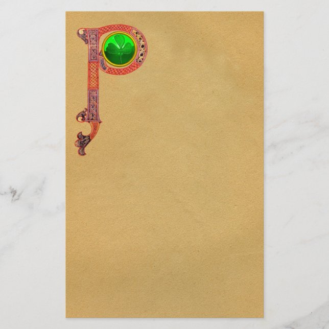 ST PATRICK'S DAY CELTIC P MONOGRAM  WITH SHAMROCK STATIONERY (Front)