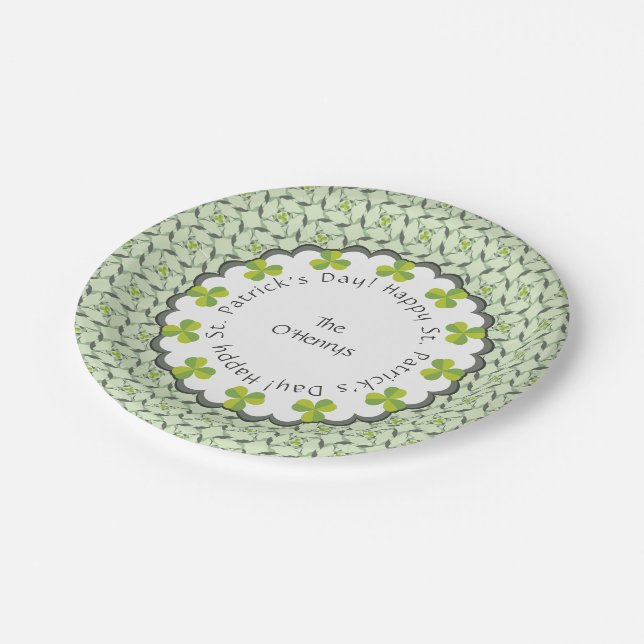 St. Patrick's Day Celtic Shamrock Personalized Paper Plate (Angled)