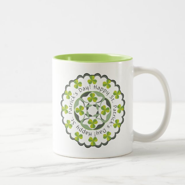 St. Patrick's Day Celtic Shamrocks Clover Graphic Two-Tone Coffee Mug (Right)