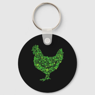 St Patricks Day Chicken Shamrock Clover Lucky Farm Keychain