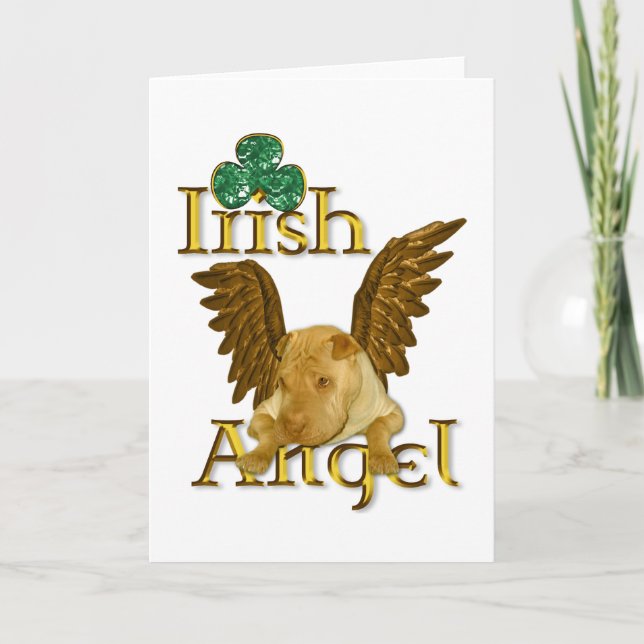 St. Patrick's Day Chinese Shar Pei Dog Irish Angel Card (Front)