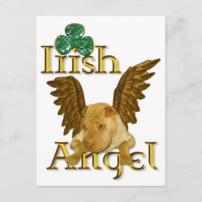 St. Patrick's Day Chinese Shar Pei Dog Irish Angel Postcard (Front)