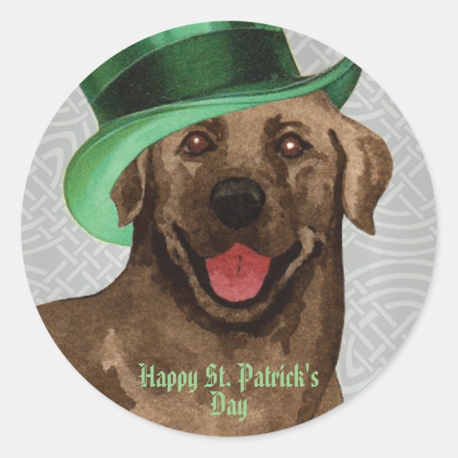 St. Patrick's Day Chocolate Lab Classic Round Stic Sticker (Front)