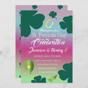 St. Patricks Day Clebration Shamrock Glitter Invitation