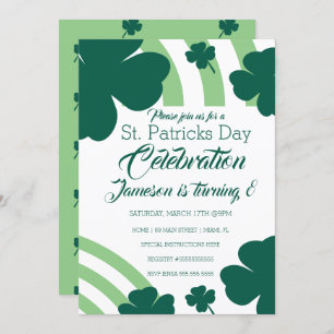 St. Patricks Day Clebration Shamrock Green Rainbow Invitation