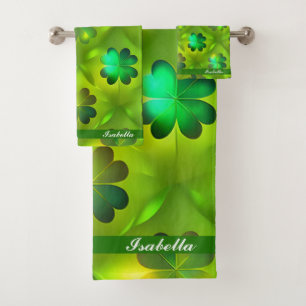 St Patrick's Day Clover 4 Lists Trendy Collection Bath Towel Set