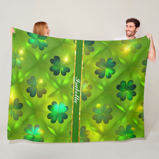 St Patrick's Day Clover 4 Lists Trendy Collection Fleece Blanket (In Situ)