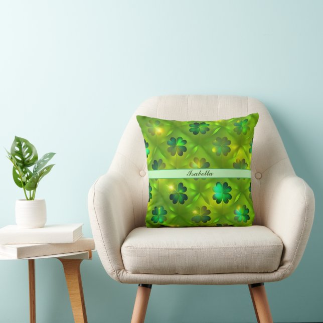 St Patrick's Day Clover 4 Lists Trendy Collection Throw Pillow (Chair)