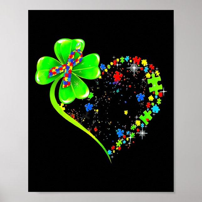 St Patricks Day Clover Autism Funny Autism Awarene Poster (Front)