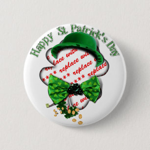 St Patrick's Day Clover Frame w/Adjustable Tie 2 Inch Round Button