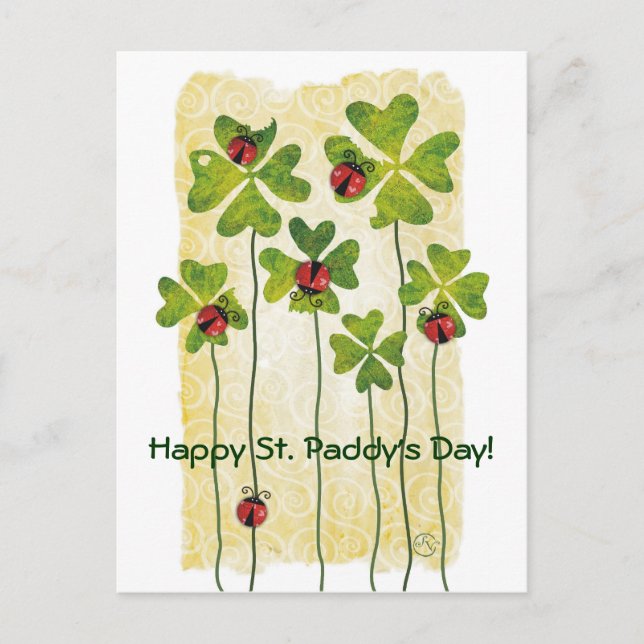 st. patrick's day clover & ladybugs postcard (Front)