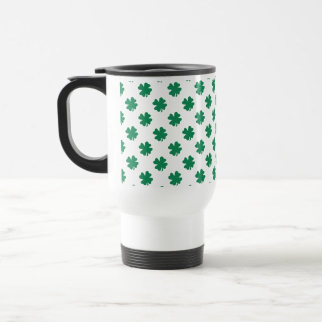 St. Patrick's Day Clover Leaf Pattern Travel Mug (Left)