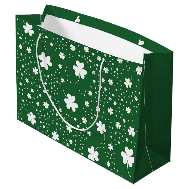 St Patrick's Day Clover Pattern Large Gift Bag (Back Angled)