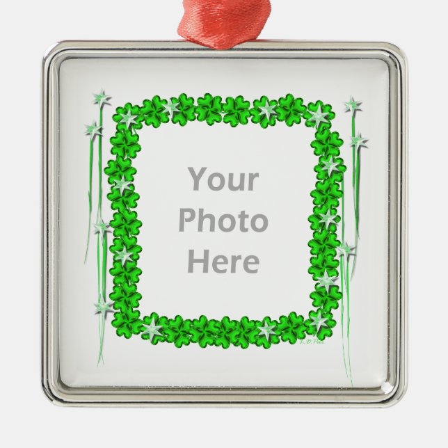 St. Patricks Day Clover Stars (photo frame) Metal Ornament (Front)