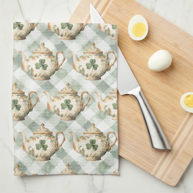 St Patrick's Day Clover Tea Pot Kitchen Towel (Quarter Fold)