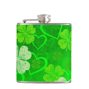 St. Patrick's Day Clovers and Hearts Hip Flask