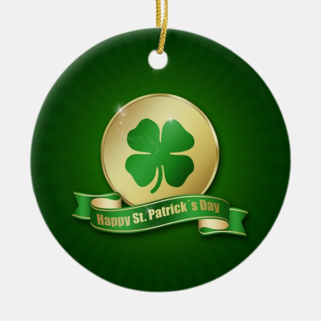 St. Patrick's Day Coin Shamrock Ceramic Ornament (Front)