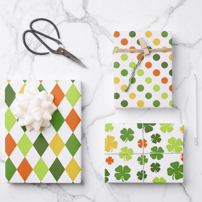 St Patricks Day Colourful Gift Wrapping Combo Fun Paper Sheet (Front)