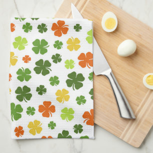 St Patricks Day Colourful Shamrocks Green Irish Fu Kitchen Towel